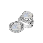 Sterling Silver Balinese Rainbow Moonstone Ring With Elegant Round Shape Design